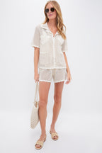 Tan Sally Crochet Short Sleeve Shirt