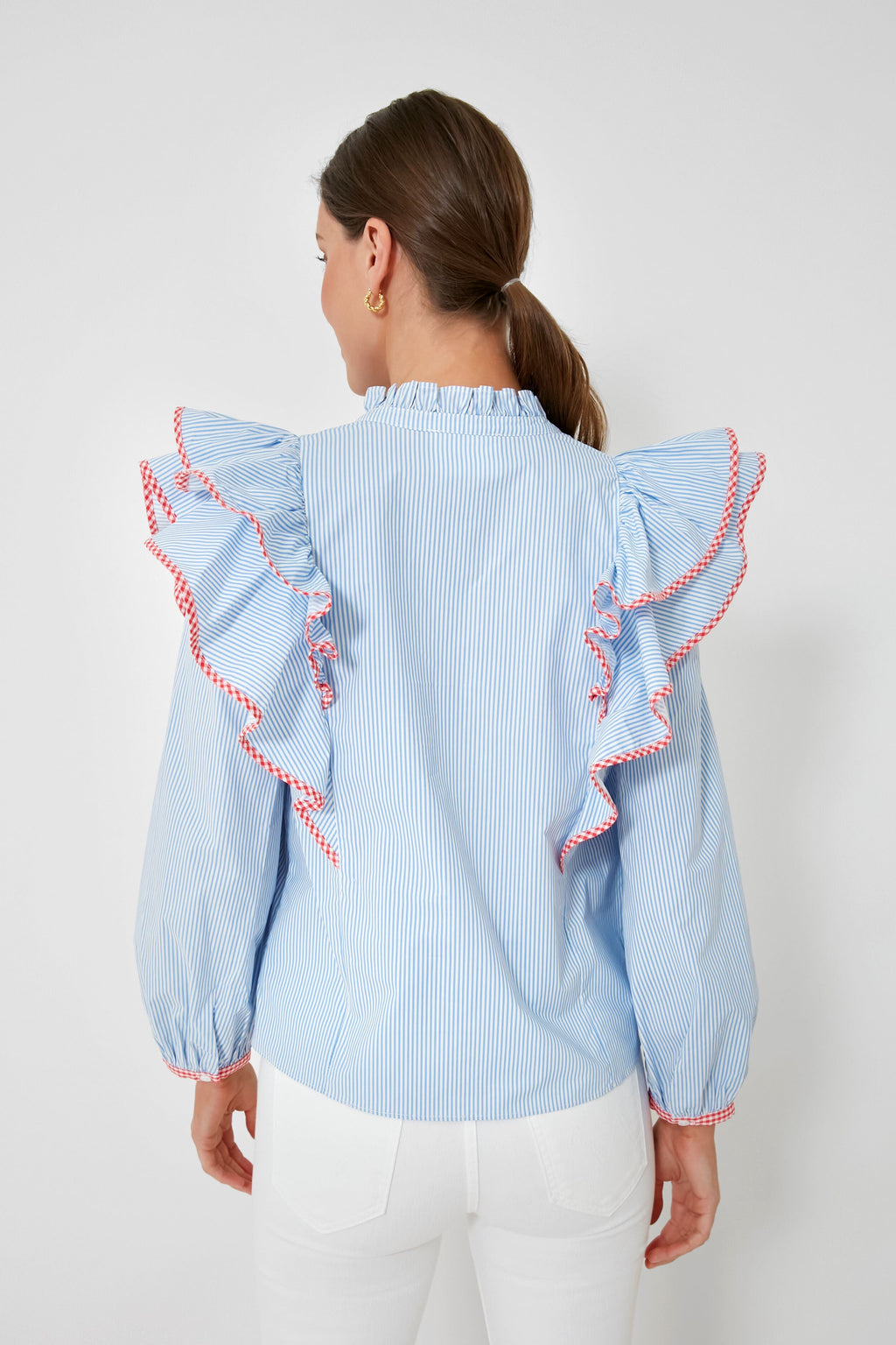 Blue Stripe Gingham Ruffle Holly Blouse