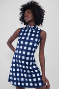 Exploded Plaid Sleeveless Lighweight Airflow Quarter Zip Mockneck Dress