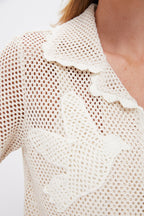 Tan Sally Crochet Short Sleeve Shirt