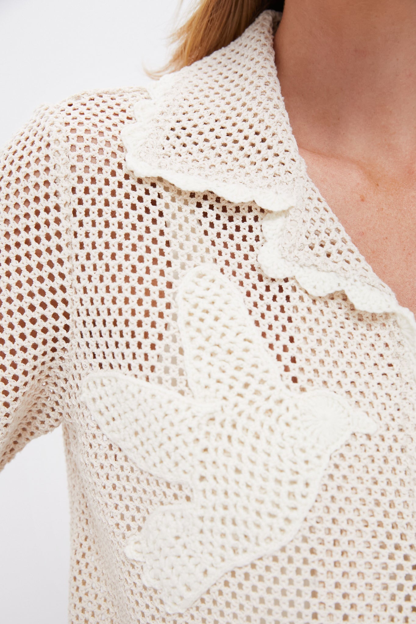 Tan Sally Crochet Short Sleeve Shirt