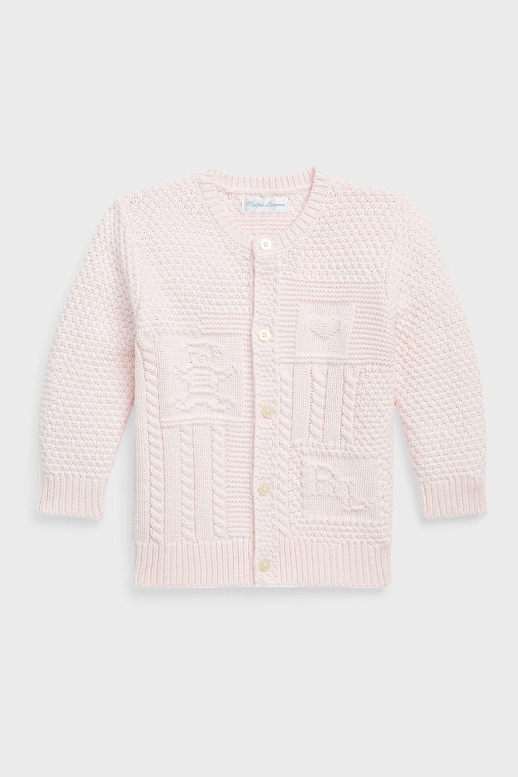Delicate Pink Long-Sleeve Organic Cotton Novelty Bear Cardigan