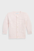 Delicate Pink Long-Sleeve Organic Cotton Novelty Bear Cardigan