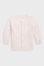 Delicate Pink Long-Sleeve Organic Cotton Novelty Bear Cardigan