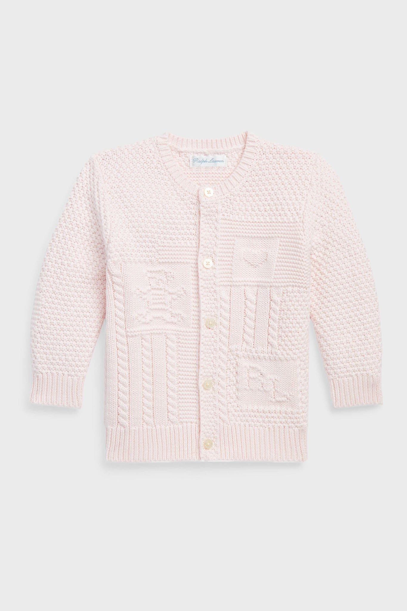 Delicate Pink Long-Sleeve Organic Cotton Novelty Bear Cardigan