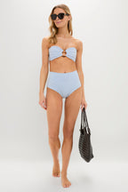 Classic Blue Stripe Tori Ties Bandeau Bikini Top