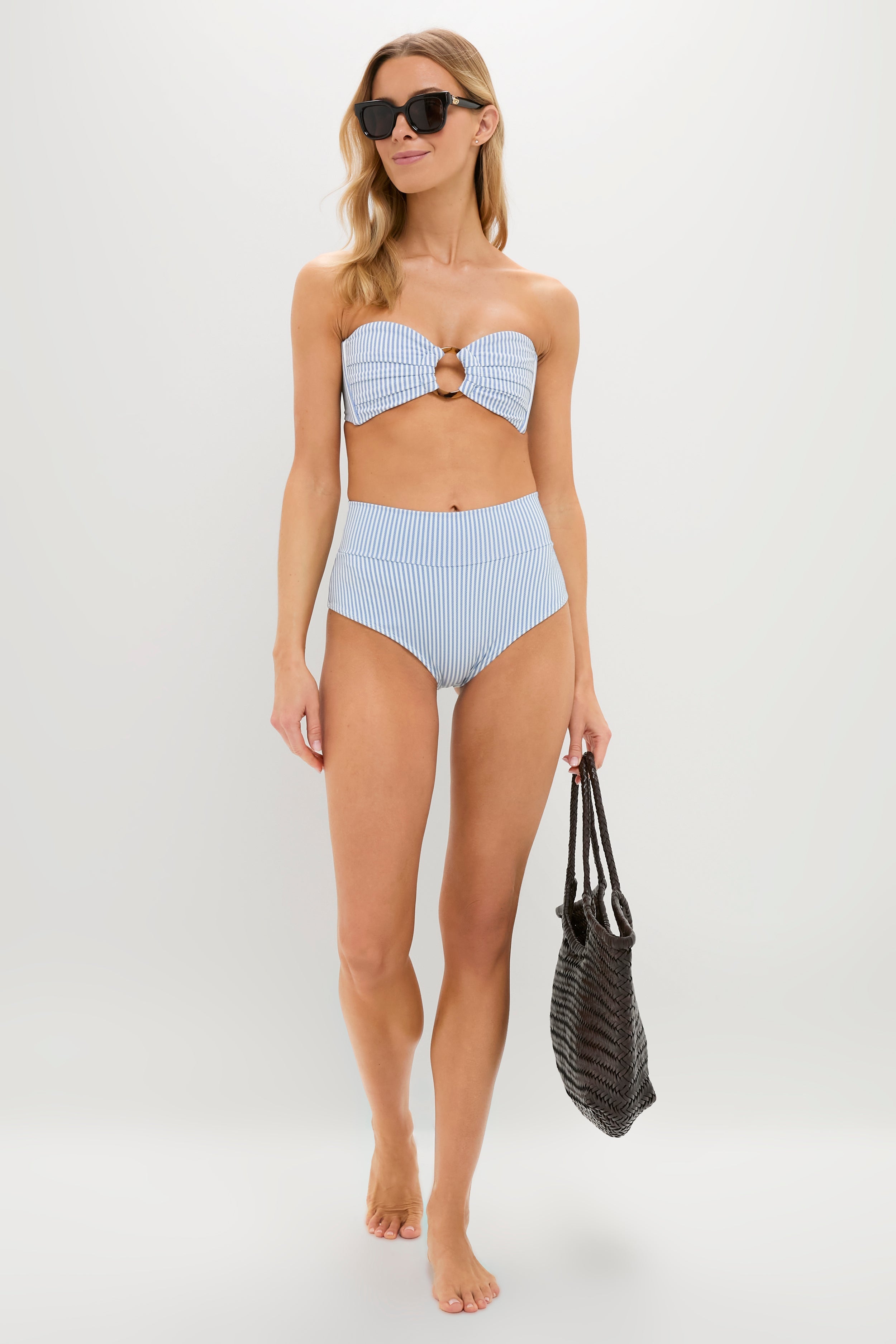 Classic Blue Stripe Tori Ties Bandeau Bikini Top