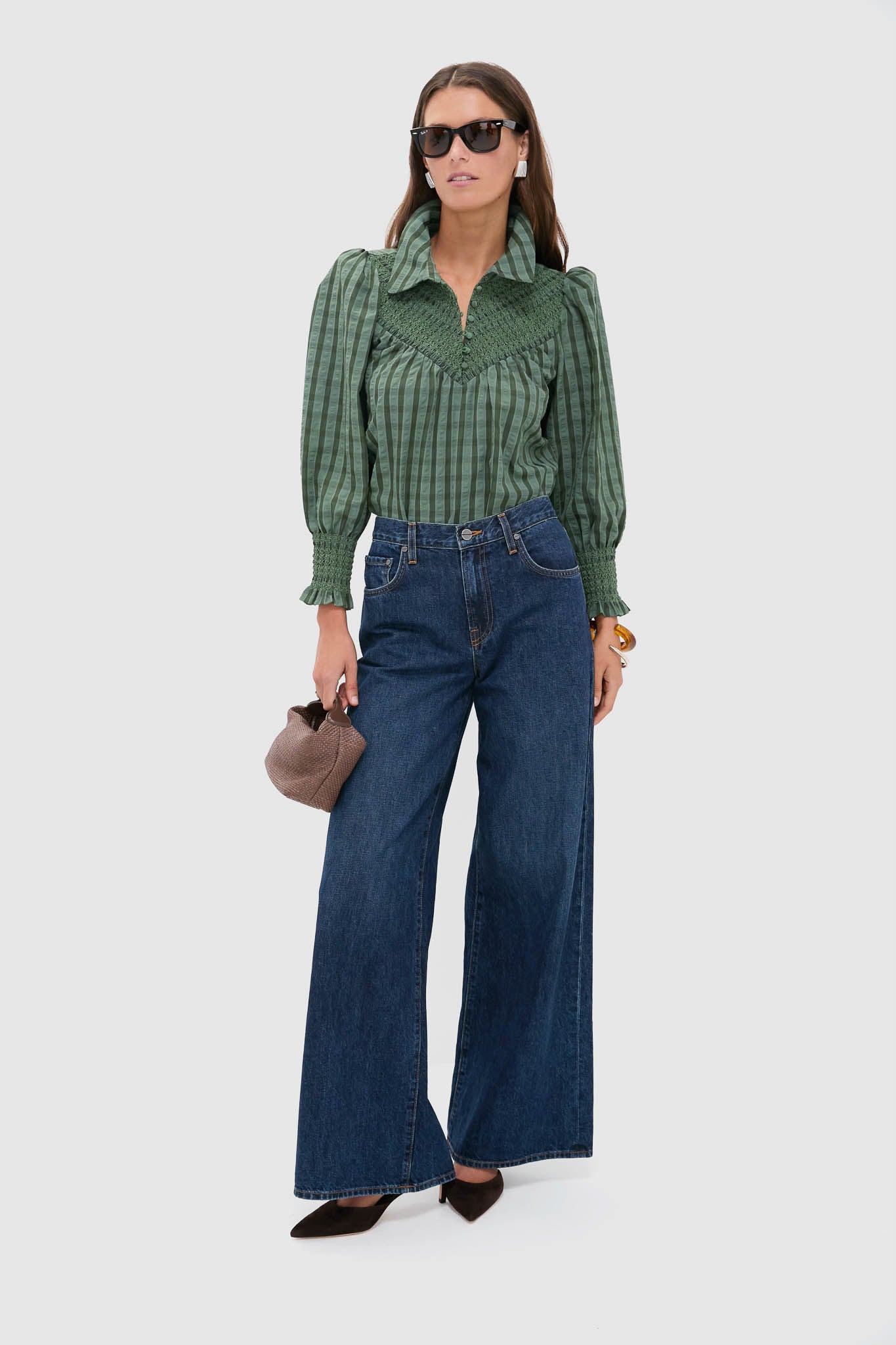 Green Windowpane Seersucker Vail Blouse
