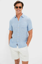 Blue Basketweave Palma Linen Shirt