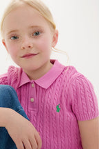 Little Girls Short Sleeved Combed Cotton Mini Cable Knit Polo