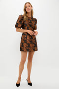 Black & Copper Floral Jacquard Minetta Mini Dress