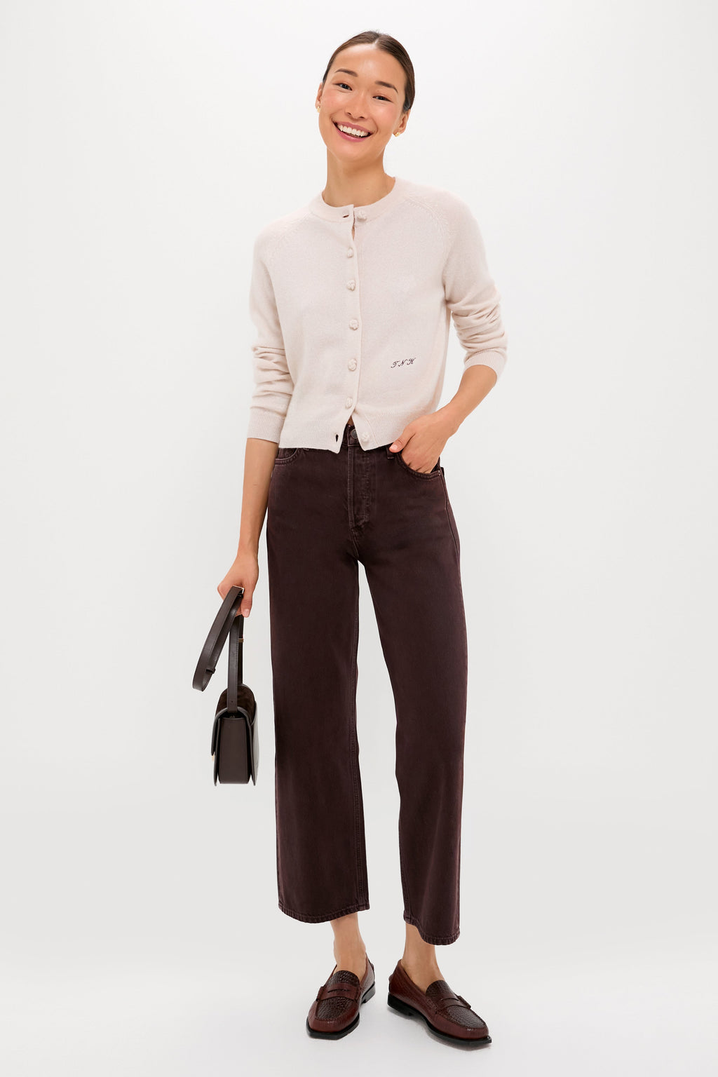 Lightweight Sandstone Cashmere Knot Button Cardigan