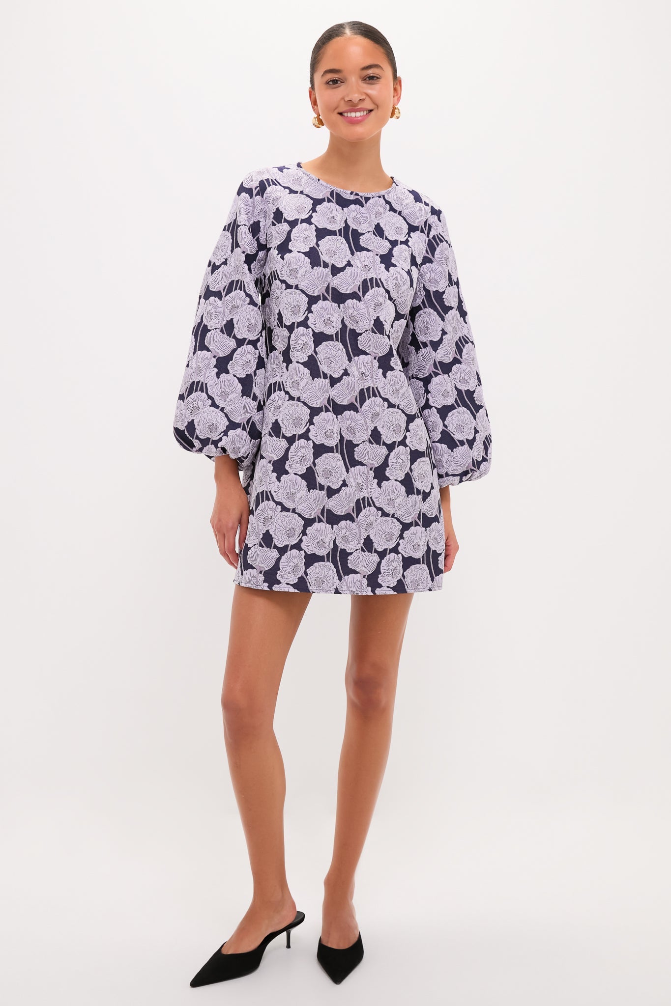 Lilac & Navy Floral Jacquard Janie Mini Dress