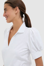 White Puff Sleeve Performance Jersey Caroline Polo