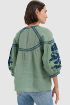 Green Linen Blouse