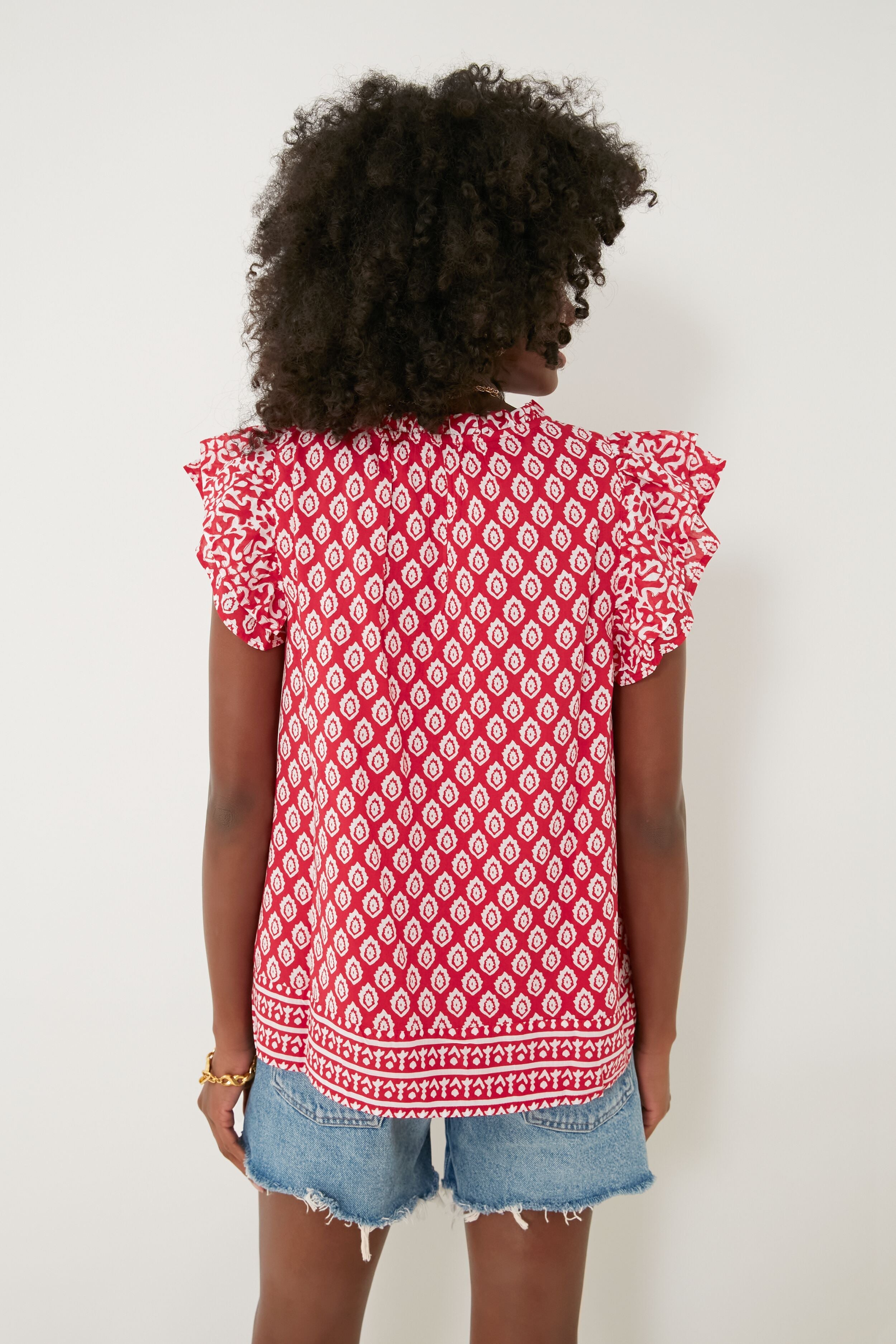 Lighthouse Red Tile Ruffle Top