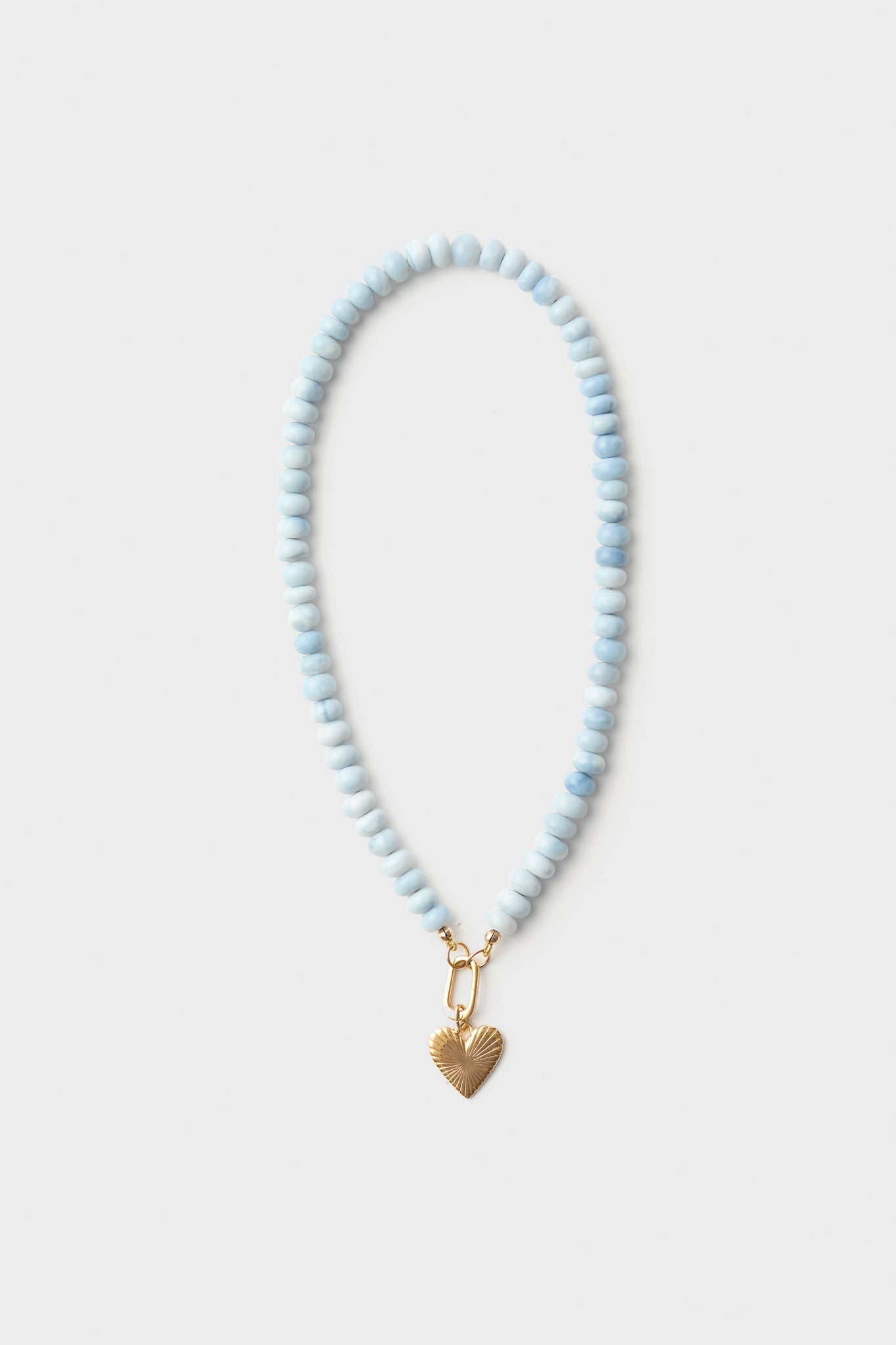 Exclusive Shaded Blue Opal Gemstone Necklace with Small Ribbed Heart of Gold Charm
