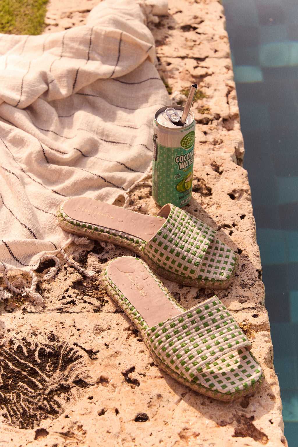 Green Gingham Veronica Slide Sandals