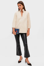 Bone Suede Margot Stand Collar Blouse