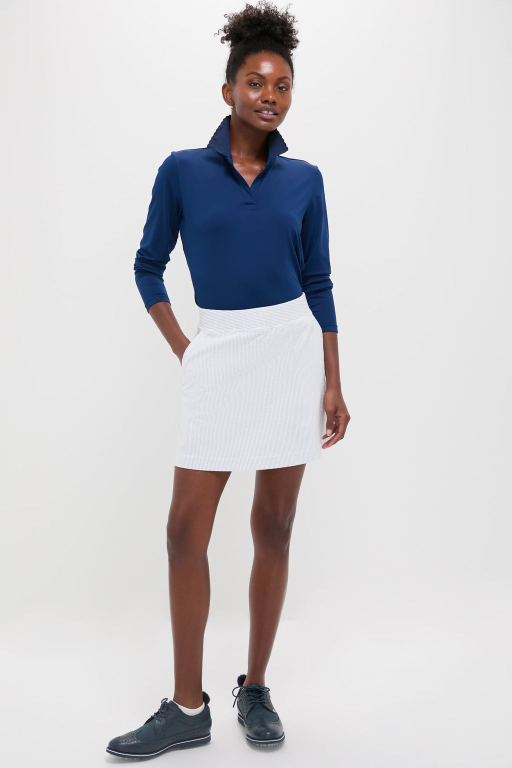 Navy Long Sleeve Performance Jersey Caroline Polo