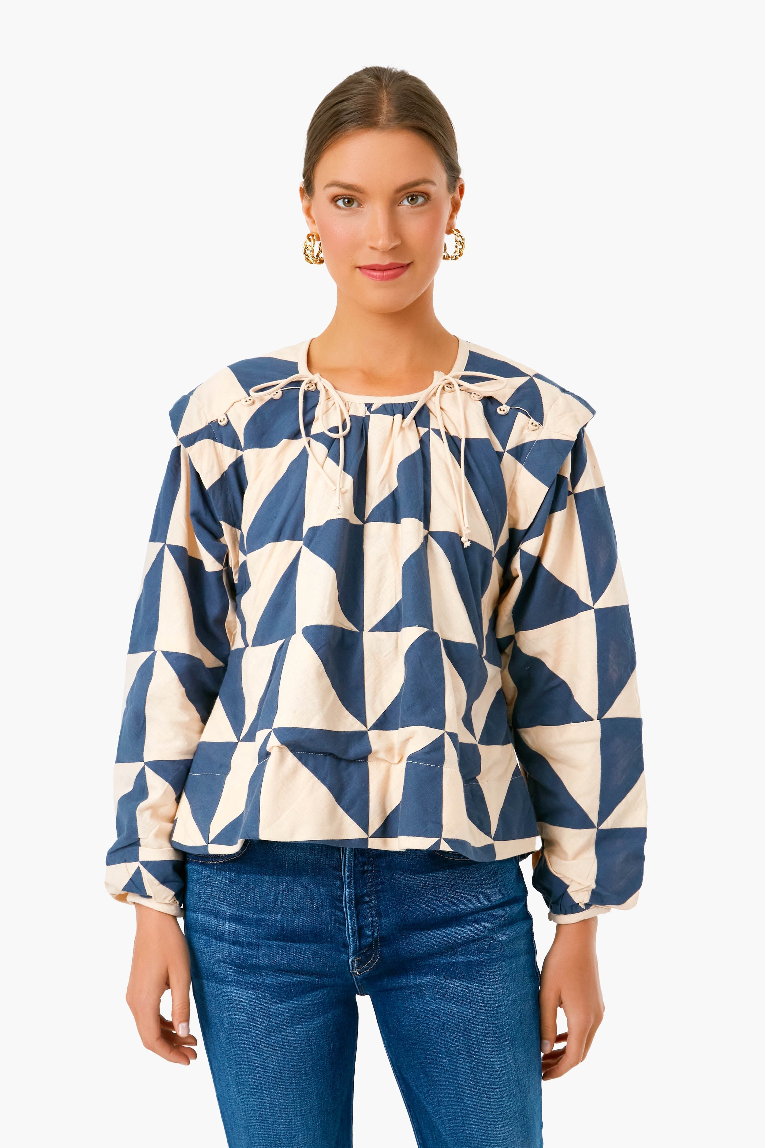 Navy Peach Patchwork Malaga Top
