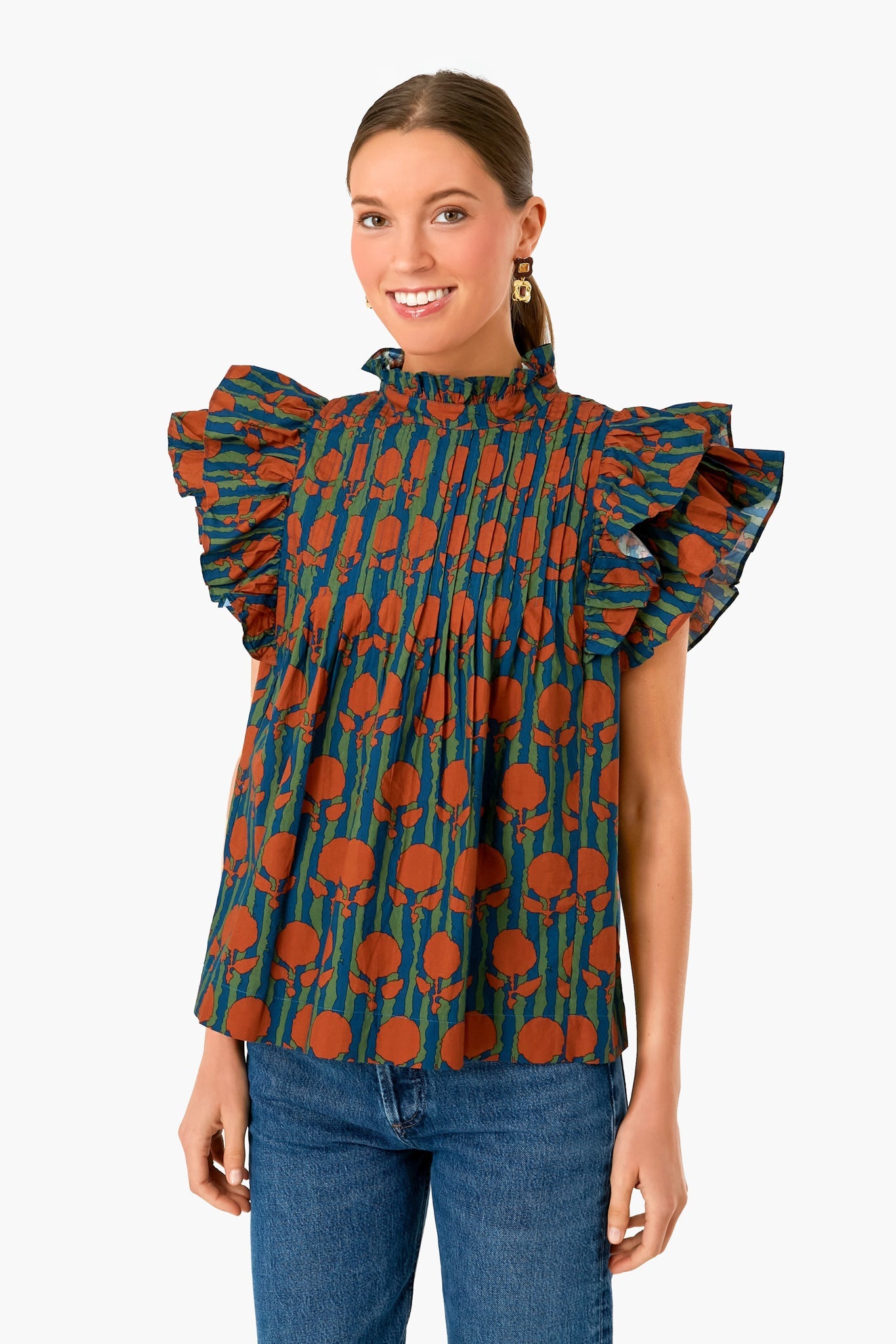 Cognac Istanbul Pintuck Ruffle Top
