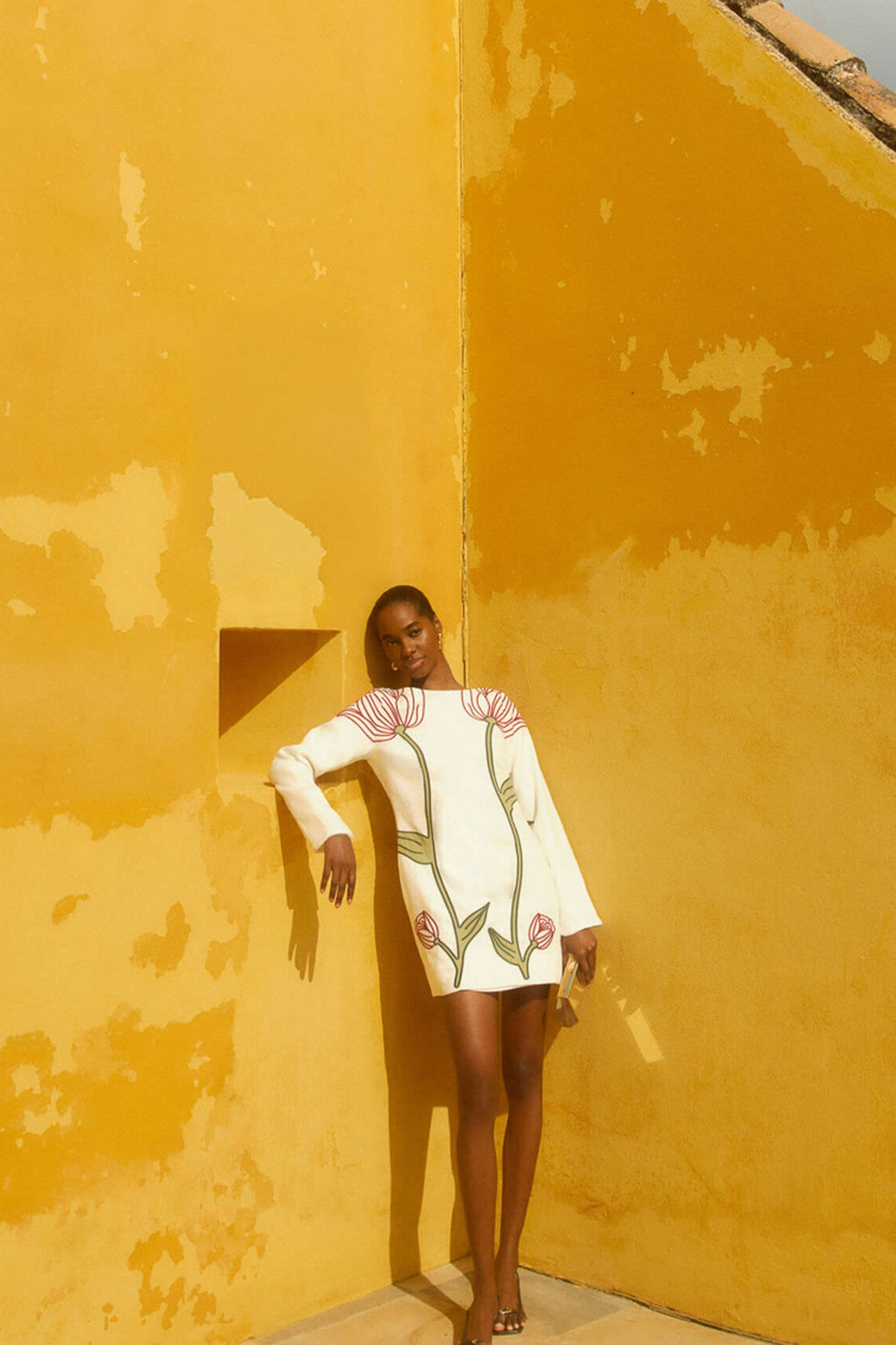 Off-White Flower Long Sleeve Mini Dress
