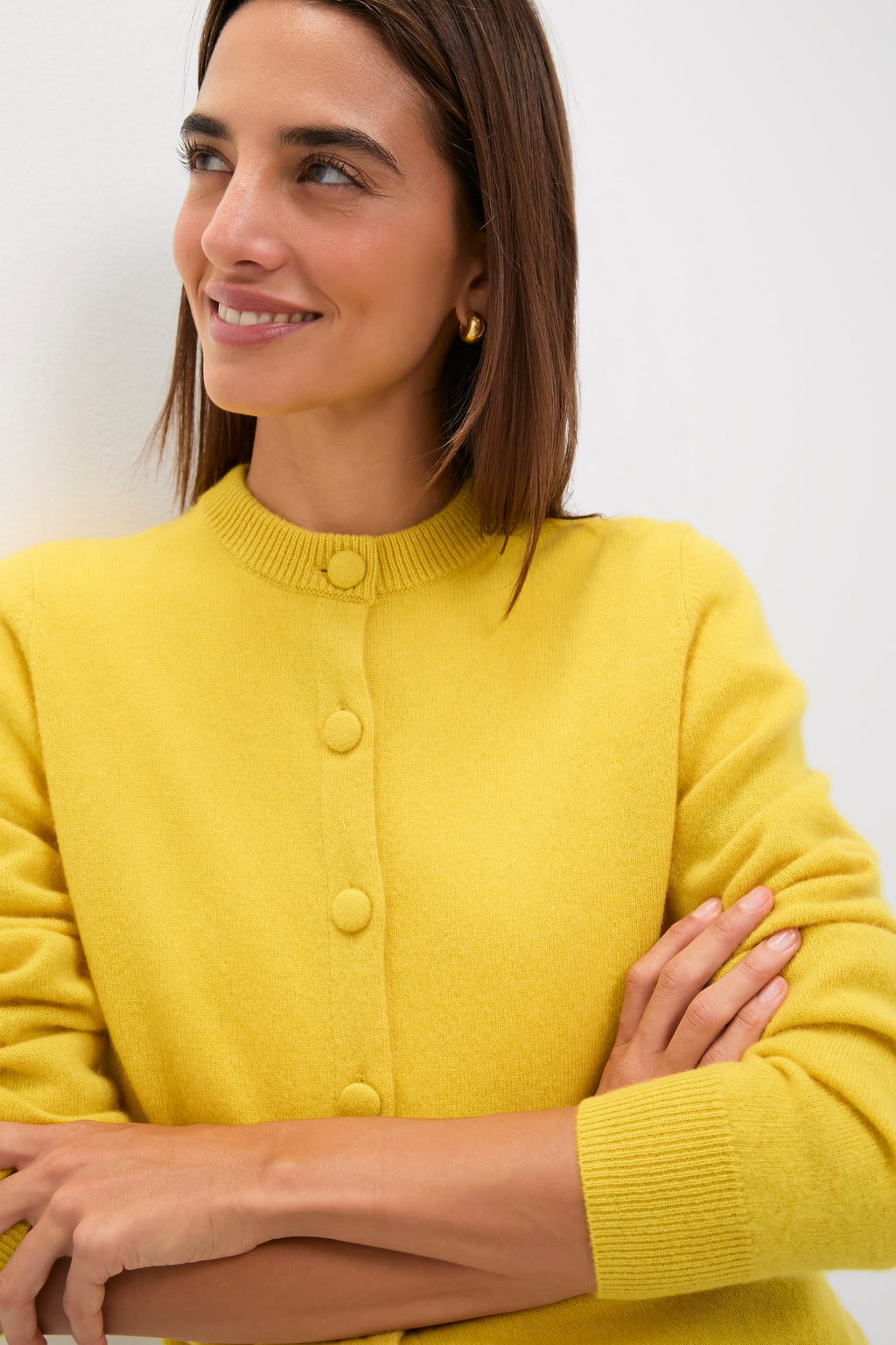 Marigold Cashmere Covered Button Quinn Cardigan