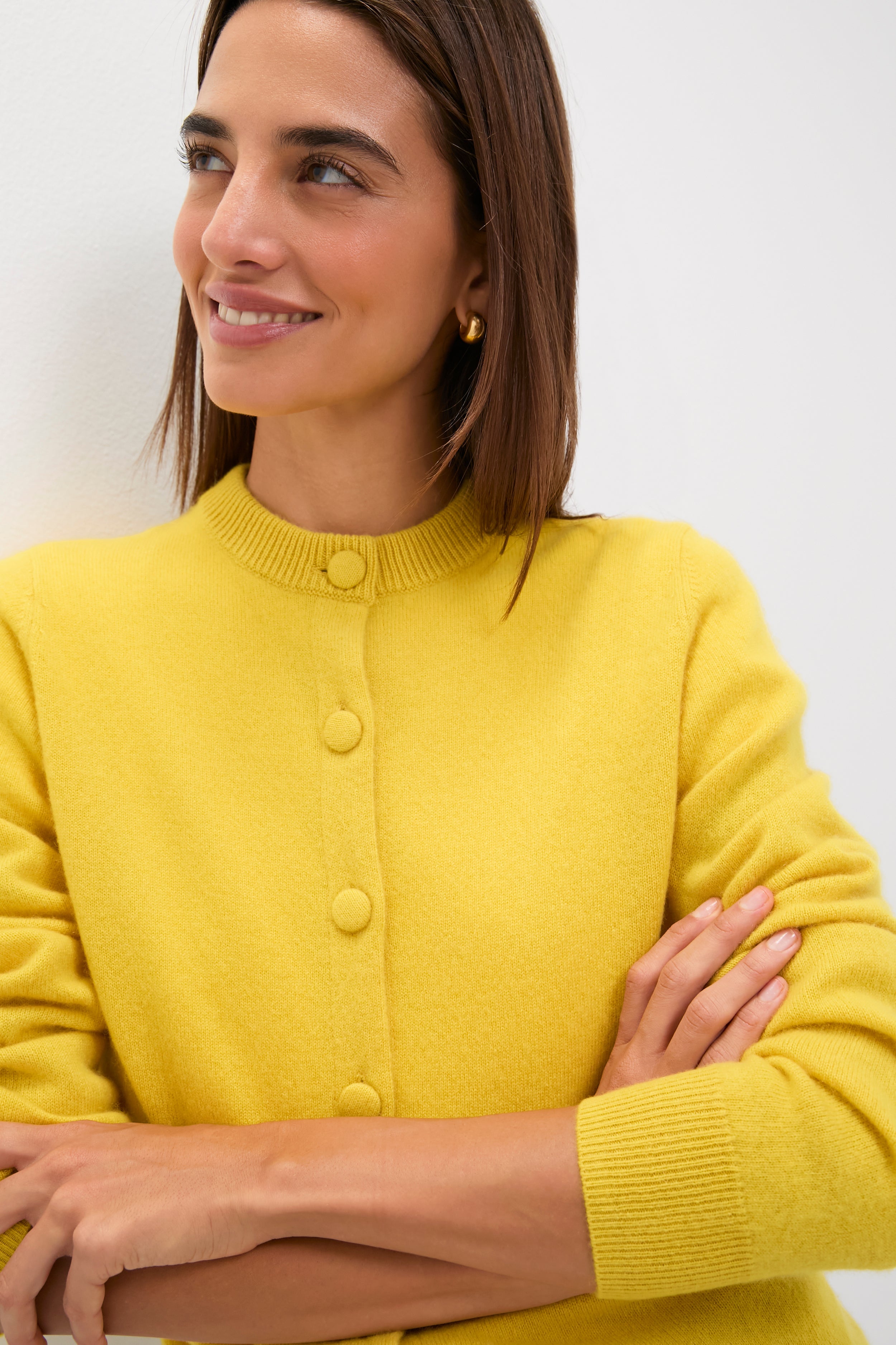Marigold Cashmere Covered Button Quinn Cardigan