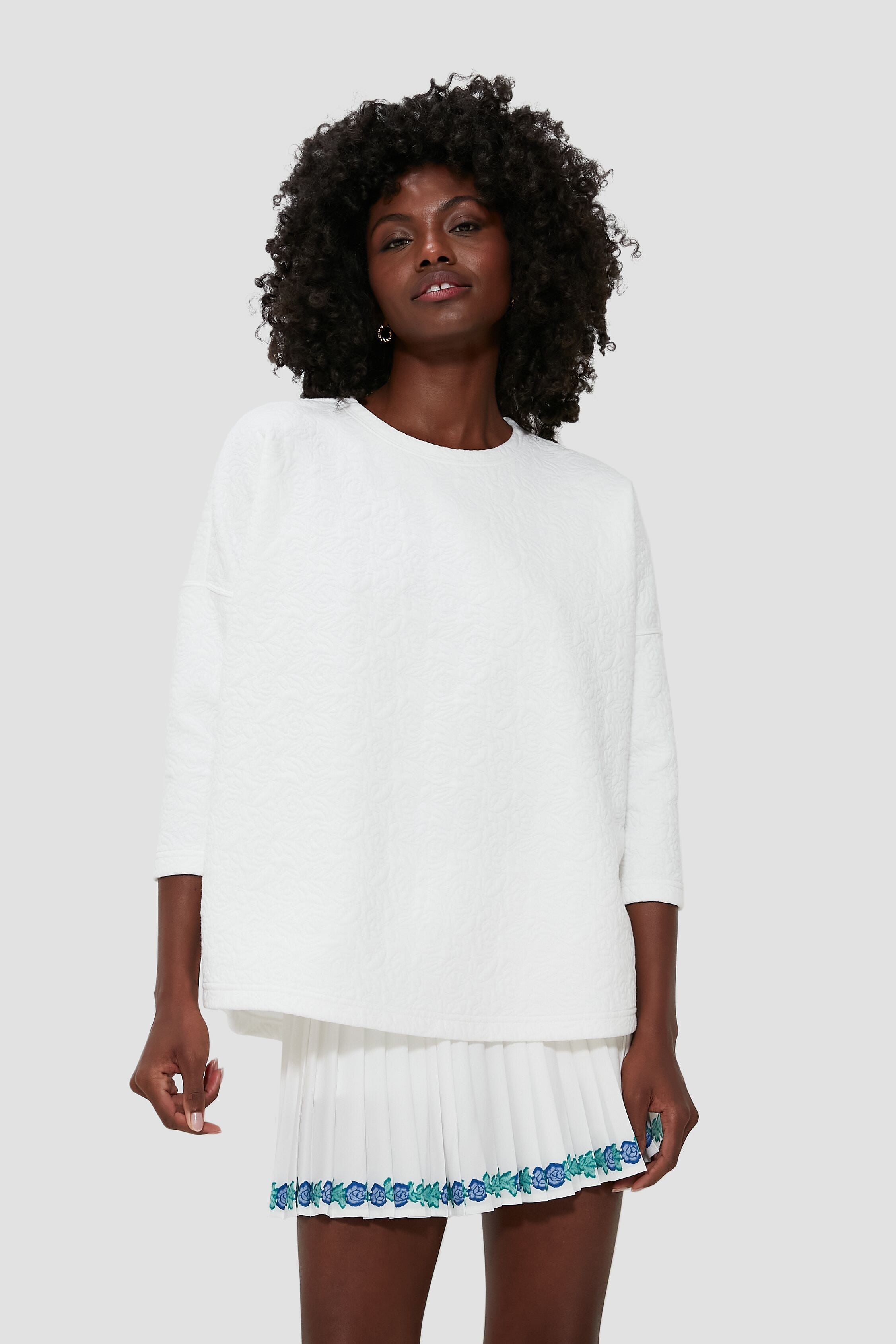 White Quilted Paisley Ally Swing Sweatshirt