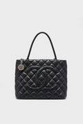 CHANEL Black Caviar Quilted Medallion Tote
