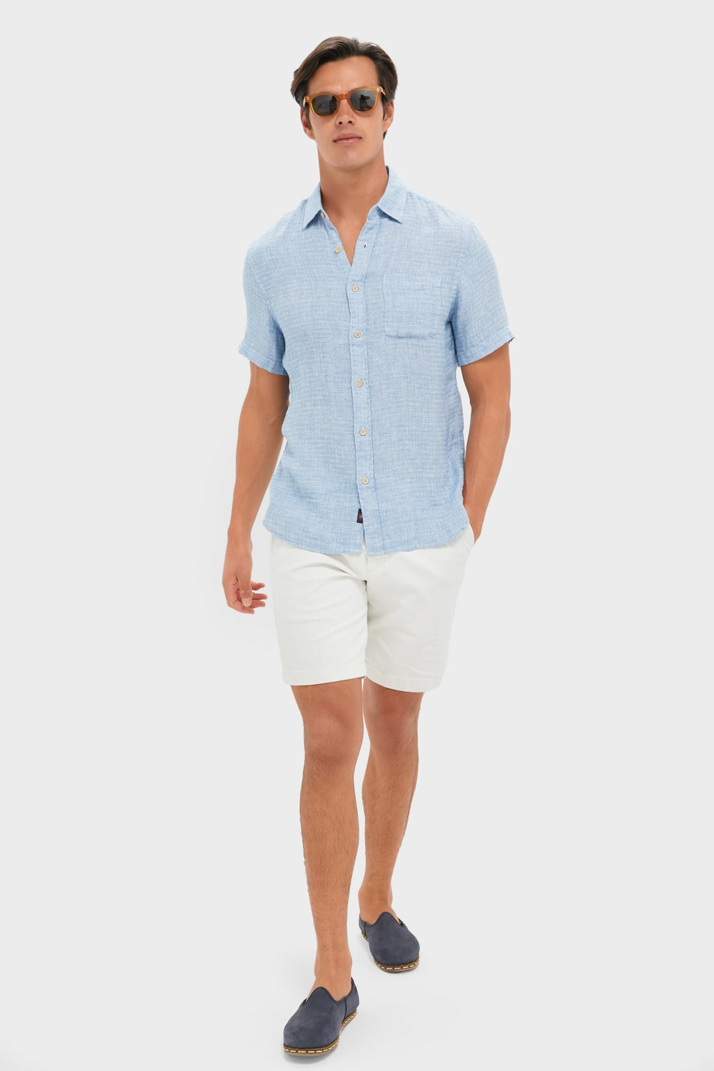 Blue Basketweave Palma Linen Shirt