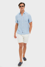 Blue Basketweave Palma Linen Shirt