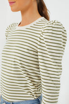 Olive Striped Vesty Long Sleeve Crewneck