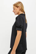 Black Puff Sleeve Performance Jersey Caroline Polo