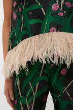 Bamboo Jacquard La Scala Top with Feathers