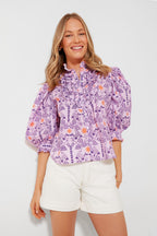 Lovebird Lilac Ruffle Front Button Blouse