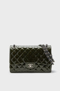 CHANEL Olive Patent Leather Matelasse Coco Mark Shoulder Bag