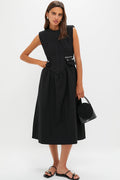 Black Heavy Cotton Tailoring Corset Midi Dress