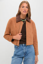 Camel Theo Suede Zip Up Chore Jacket
