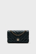 CHANEL Blue Calfskin Coco Pleats Double Flap Bag