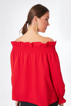 Red Off the Shoulder Marguerite Blouse