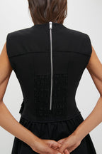 Black Heavy Cotton Tailoring Corset Midi Dress