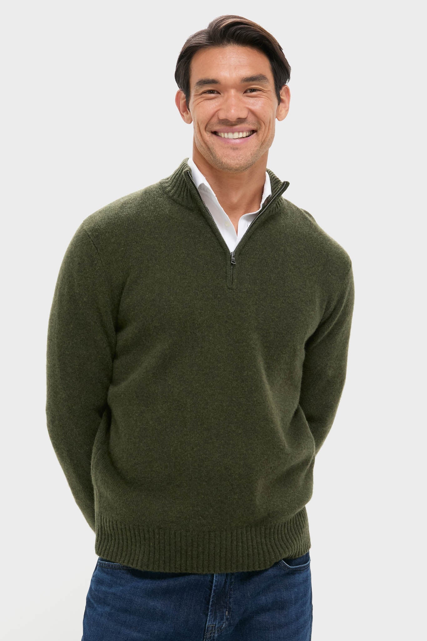 Green Cashmere Jersey Knit Quarter-Zip