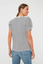 Navy Striped Vesty Puff Short Sleeve Crewneck