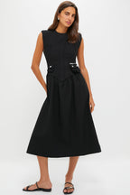 Black Heavy Cotton Tailoring Corset Midi Dress