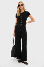 Black Pointelle Short Sleeve Cardigan
