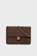 CHANEL Brown Suede Matelasse Single Flap Bag