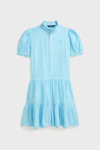 Girls Ruffle Collar Short-Sleeve Tiered Striped Dress