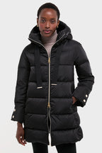 Black Sateen Nylon Hooded Coat